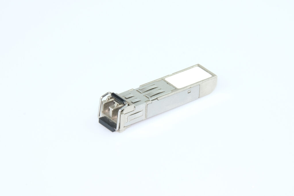 gigabit (sx) sfp modules for network switch isolated on white background, fiber transceiver multimode